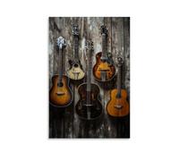 HDSCLMYY Musical Instruments Oil Painting- Collection of Antique Guitars Hanging on A Weathered Wooden Wall Trendy Hanging Wall Art Decorative Mural Poster20x30inch(50x75cm)