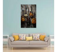 HDSCLMYY Musical Instruments Oil Painting- Collection of Antique Guitars Hanging on A Weathered Wooden Wall Trendy Hanging Wall Art Decorative Mural Poster12x18inch(30x45cm)