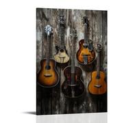 HDSCLMYY Musical Instruments Oil Painting- Collection of Antique Guitars Hanging on A Weathered Wooden Wall Trendy Hanging Wall Art Decorative Mural Poster16x24inch(40x60cm)