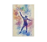 HDSCLMYY Sports Poster - TENNIS- Elegant Serve Motion in Watercolor Splash Trendy Hanging Wall Art Decorative Mural Poster16x24inch(40x60cm)