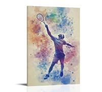 HDSCLMYY Sports Poster - TENNIS- Elegant Serve Motion in Watercolor Splash Trendy Hanging Wall Art Decorative Mural Poster20x30inch(50x75cm)