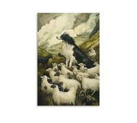 HDSCLMYY Victorian-Era Illustration of A Majestic Collie Herding Clockwork Sheep Through Moors Trendy Hanging Wall Art Decorative Mural Poster08x12inch(20x30cm)