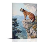 HDSCLMYY Victorian-Era Illustration of A Majestic Cougar Surveying A Valley from A Cliff Edge Trendy Hanging Wall Art Decorative Mural Poster12x18inch(30x45cm)