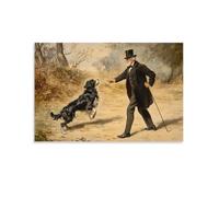 HDSCLMYY Victorian-Era Illustration of A Majestic Dog Fetching A Walking Stick for An Elderly Gentleman Trendy Hanging Wall Art Decorative Mural Poster08x12inch(20x30cm)