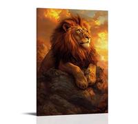 HDSCLMYY Victorian-Era Illustration of A Majestic Lion Resting on A Rocky Outcrop, Sunset Glow Painting The Sky in Amber Hues. Trendy Hanging Wall Art Decorative Mural Poster20x30inch(50x75cm)