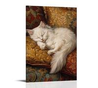 HDSCLMYY Victorian-Era Illustration of A Majestic Persian Cat Sleeping on Silk Cushions Trendy Hanging Wall Art Decorative Mural Poster08x12inch(20x30cm)