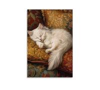 HDSCLMYY Victorian-Era Illustration of A Majestic Persian Cat Sleeping on Silk Cushions Trendy Hanging Wall Art Decorative Mural Poster08x12inch(20x30cm)