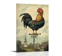 HDSCLMYY Victorian-Era Illustration of A Majestic Rooster Perched on A Weathervane, Village Church in The Distance Trendy Hanging Wall Art Decorative Mural Poster12x18inch(30x45cm)