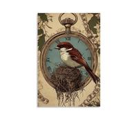 HDSCLMYY Victorian-Era Illustration of A Majestic Sparrow Building A Nest from Pocket Watch Chains Trendy Hanging Wall Art Decorative Mural Poster08x12inch(20x30cm)