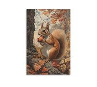 HDSCLMYY Victorian-Era Illustration of A Majestic Squirrel Gathering Nuts in An Autumn Woodland Trendy Hanging Wall Art Decorative Mural Poster16x24inch(40x60cm)