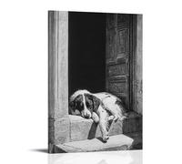 HDSCLMYY Victorian-Era Illustration of A Majestic Stray Dog Sleeping in Church Doorway Trendy Hanging Wall Art Decorative Mural Poster12x18inch(30x45cm)