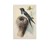 HDSCLMYY Victorian-Era Illustration of A Majestic Swallow Building Nest Trendy Hanging Wall Art Decorative Mural Poster20x30inch(50x75cm)