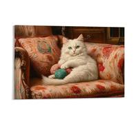HDSCLMYY Victorian-Era Illustration of A Majestic White Cat Playing with A Ball of Yarn in The Drawing Room Trendy Hanging Wall Art Decorative Mural Poster12x18inch(30x45cm)