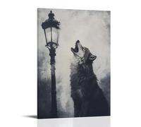 HDSCLMYY Victorian-Era Illustration of A Majestic Wolf Howling at Gaslit Streetlamp, London Fog Coiling Around Its Paws Trendy Hanging Wall Art Decorative Mural Poster16x24inch(40x60cm)