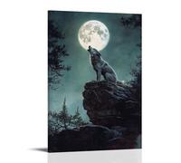 HDSCLMYY Victorian-Era Illustration of A Majestic Wolf Howling from Cliff Edge, Full Moon Rising Trendy Hanging Wall Art Decorative Mural Poster24x36inch(60x90cm)