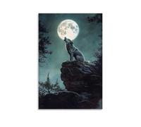 HDSCLMYY Victorian-Era Illustration of A Majestic Wolf Howling from Cliff Edge, Full Moon Rising Trendy Hanging Wall Art Decorative Mural Poster16x24inch(40x60cm)