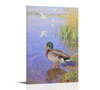 HDSCLMYY Wild Ducks on The Shore, Grooming Feathers on Their Wings Trendy Hanging Wall Art Decorative Mural Poster24x36inch(60x90cm)