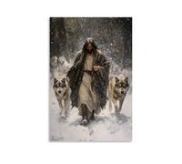 HDSCLMYY Wolves Flank Jesus As He Walks through A Blizzard, Each Step Warming The Earth Beneath Their Feet. Trendy Hanging Wall Art Decorative Mural Poster12x18inch(30x45cm)