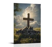 HDSCLMYY Wolves Sleep Around A Wooden Cross in A Meadow, As Sunlight Breaks through Clouds Like Divine Breath. Trendy Hanging Wall Art Decorative Mural Poster16x24inch(40x60cm)