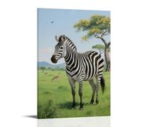 HDSCLMYY Zebra Wandering on Grassland, Stripes Against Green Grass Trendy Hanging Wall Art Decorative Mural Poster16x24inch(40x60cm)