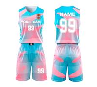 HDSD Custom Kids Breathable Basketball Jerseys, Personalize Name Number Logo Adults Basketball Sets Blue Pink