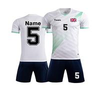 HDSD Jersey Football Soccer Kit Uniform Personalized Short Sleeve and Shorts Set for Men, Women, Kids with Your Name Number Team Logo White Green