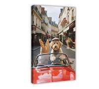HDSDA Maltese Dog Driving A Convertible (1) Canvas Poster Bedroom Decor Landscape Office Room Decor Gift 24x36inch(60x90cm)