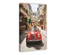 HDSDA Maltese Dog Driving A Convertible (2) Canvas Poster Bedroom Decor Landscape Office Room Decor Gift 20x30inch(50x75cm)