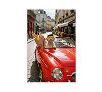 HDSDA Maltese Dog in A Convertible (2) Canvas Poster Bedroom Decor Landscape Office Room Decor Gift 24x36inch(60x90cm)