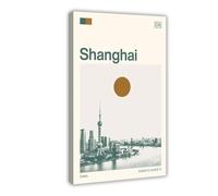 HDSDA Shanghai China Monochrome Travel Canvas Poster Wall Art Decor Print Picture Paintings for Living Room Bedroom Decoration 24x36inch(60x90cm)