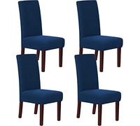 HDSDVNON High-stretch Dining Chair Set. Checkered Knit Fabric. Fits 19-28 Inch High-back Chairs. Non-slip Edging(Navy,4)