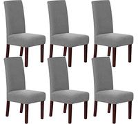 HDSDVNON High-stretch Dining Chair Set. Checkered Knit Fabric. Fits 19-28 Inch High-back Chairs. Non-slip Edging(Light Grey,6)