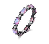 HDSDVNON Oval Opal Ring - 8mm Multicolor Iridescent Sterling Silver Jewelry, Durable Handcrafted Gemstone Ring for Women(Purple_6)