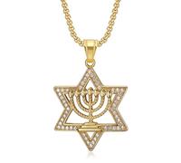 HDSDVNON Star Pendant Necklace - Titanium Steel Geometric Star Design with Crystal Accents, 18+2 Inch Adjustable Chain(Golden Pendant)