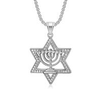 HDSDVNON Star Pendant Necklace - Titanium Steel Geometric Star Design with Crystal Accents, 18+2 Inch Adjustable Chain(Steel Pendant+Chain)