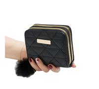 HDSDVNON Women's Mini Quilted Coin Purse - Diamond Stitch PU Leather Wallet with Double Layer & Breathable Design(Black)