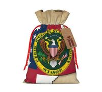 HDSKFNS Abstract North Dakota State Flag Map02 Xmas Burlap Bag Christmas Drawstring Bag Holiday New Year Party Home Office Packaging
