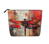 HDSKFNS Abstract Red Dragonfly Print Cosmetic Bag Makeup Bag For Women Travel Makeup Bag With Zipper Ideal For Daily Use Travel