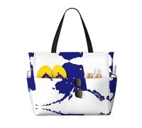 HDSKFNS Alaska State Flag Map Print Each Travel Bag Large Capacity Tote Bags Foldable Pool Bag Zipper Handbags Vacation