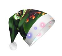 HDSKFNS Animal Frog Green Leaf Leaves Print Christmas Hat For Adult Santa Hats With Led Lights Xmas Hat Headwear Christmas New Year