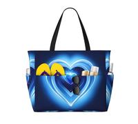 HDSKFNS Baby Blue Heart Print Each Travel Bag Large Capacity Tote Bags Foldable Pool Bag Zipper Handbags Vacation