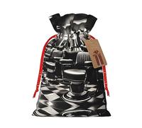 HDSKFNS Barber Shop Monochrome Style Xmas Burlap Bag Christmas Drawstring Bag Holiday New Year Party Home Office Packaging