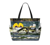 HDSKFNS Bass Fishing Wave Print Each Travel Bag Large Capacity Tote Bags Foldable Pool Bag Zipper Handbags Vacation
