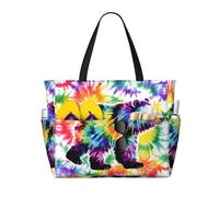 HDSKFNS Bear Dancing Tie Dye Print Each Travel Bag Large Capacity Tote Bags Foldable Pool Bag Zipper Handbags Vacation