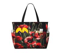 HDSKFNS Beautiful Red Poppy Flower Print Each Travel Bag Large Capacity Tote Bags Foldable Pool Bag Zipper Handbags Vacation