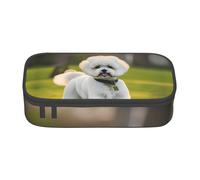 HDSKFNS Bichon Frise Dog On The Grass Print Pencil Case-Pencil Bag Artists' Pens,Pencils Marker Box Large Capacity Perfect Work Travel