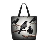 HDSKFNS Black Crow Birds On A Branch Print Reusable Tote Bag For Women Grocery Bags Shoulder Bag With Zipper Work Travel Shopping