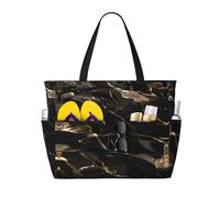 HDSKFNS Black Gold Marble Print Each Travel Bag Large Capacity Tote Bags Foldable Pool Bag Zipper Handbags Vacation