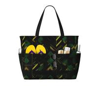 HDSKFNS Black Green And Gold Geometric Print Each Travel Bag Large Capacity Tote Bags Foldable Pool Bag Zipper Handbags Vacation