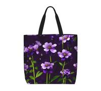 HDSKFNS Blooming Purple Flowers Print Reusable Tote Bag For Women Grocery Bags Shoulder Bag With Zipper Work Travel Shopping